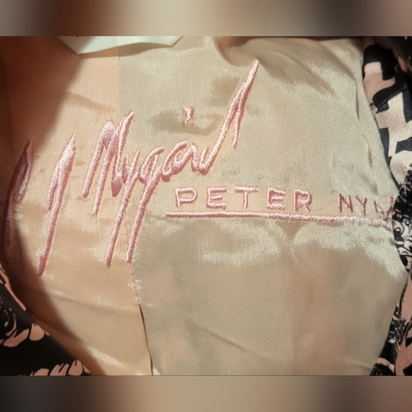 Vintage Y2K Peter Nygard Silk Bomber Jacket Velvet Trim Black & Pink Size 8 - Picture 7 of 9